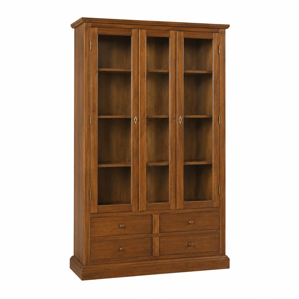 Vitrina de Madera Clásica para Salón y Cocina con Cajones y Puertas, Nogal Oscuro, 119x40x185 cm, Fabricada en Italia