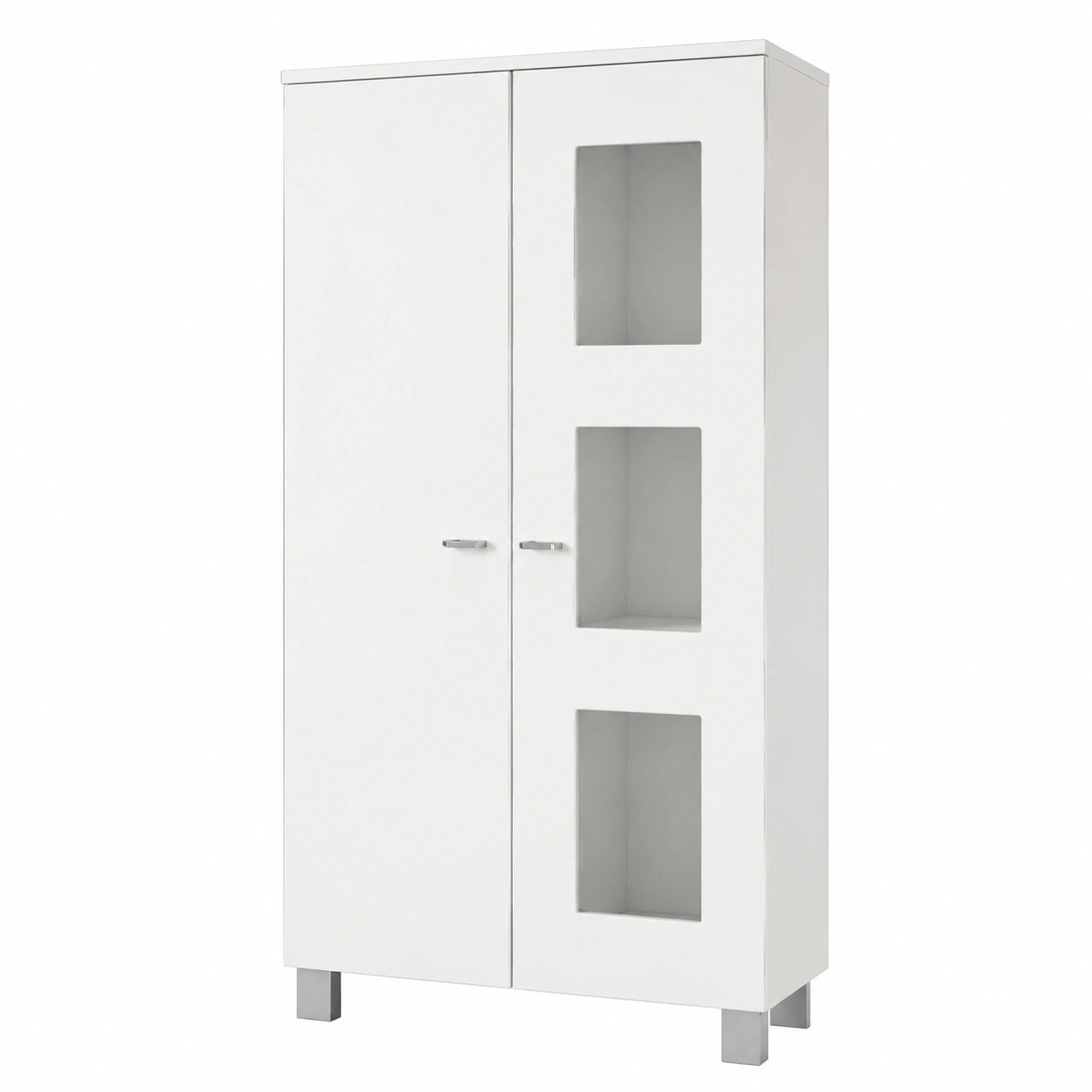 Vitrina Moderna Denjo con Puertas de Cristal y Estantes, Blanco Brillante