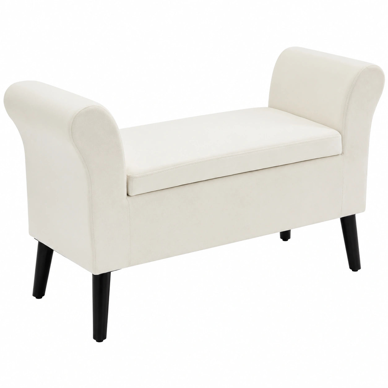 Banco de Almacenamiento HOMCOM con Tapa Abatible y Patas de Madera, Crema, 111,5x41x65 cm