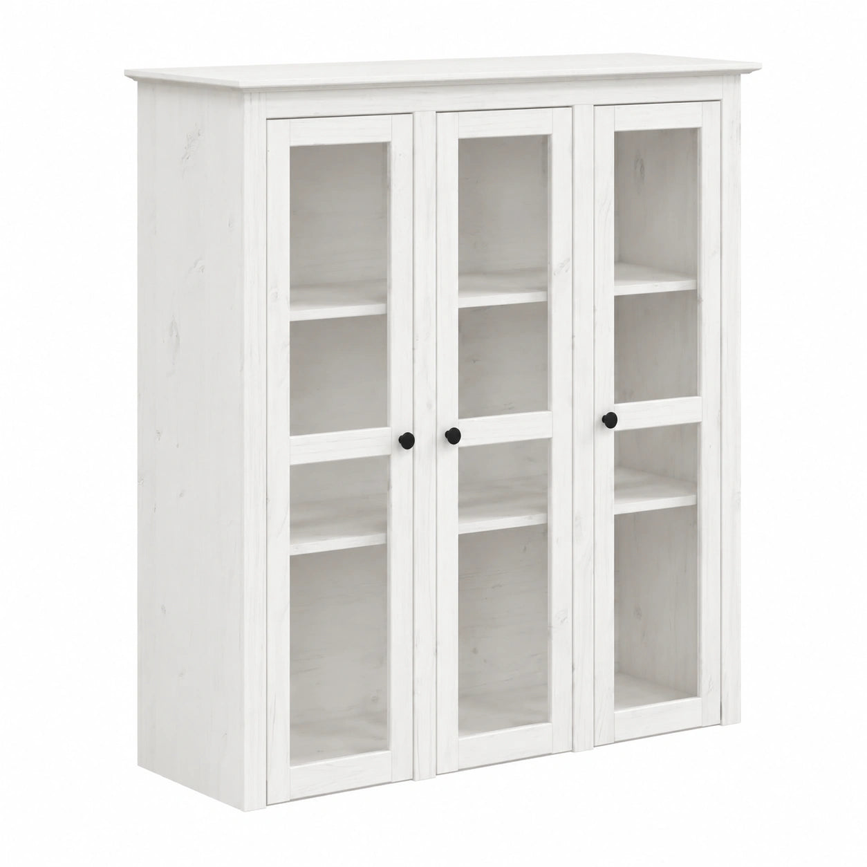 Vitrina de Madera de Pino Blanco con Puertas de Cristal y Estantes