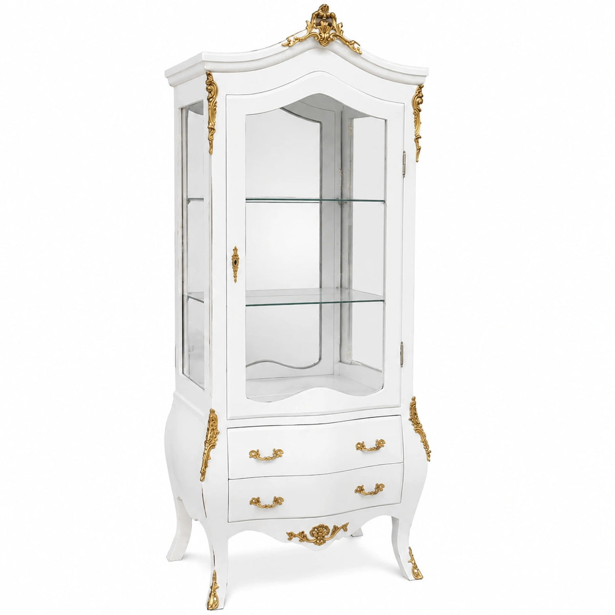 Vitrina Barroca Blanca y Dorada con Cristal Espejado - Mueble de Sala Elegante