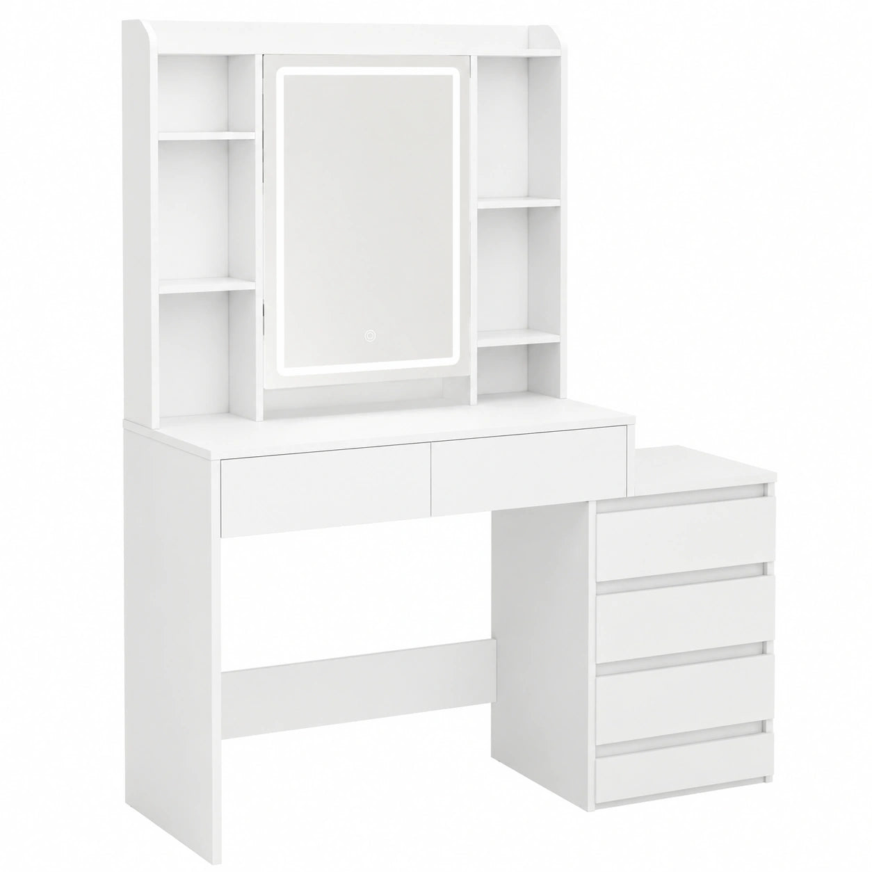 Tocador VASAGLE con Espejo y Luces LED Ajustables, Mesa de Maquillaje Blanca con Compartimentos y Estantes