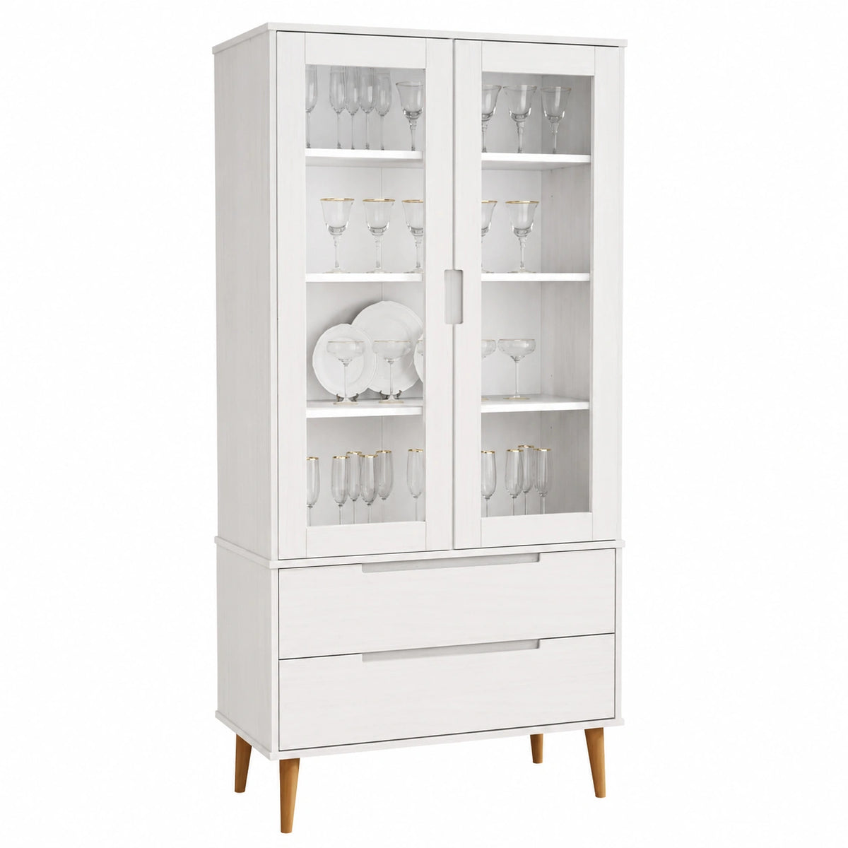 Vitrina de Madera Maciza de Pino Blanco 90x35x175 cm, Estanterías y Librerías Modernas