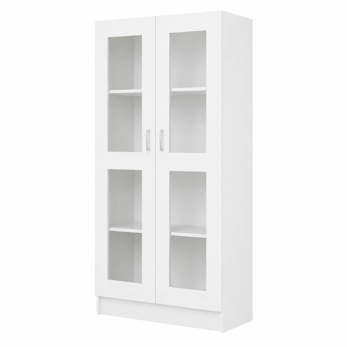 Biblioteca Blanca con Compartimentos y Puertas de Vidrio
