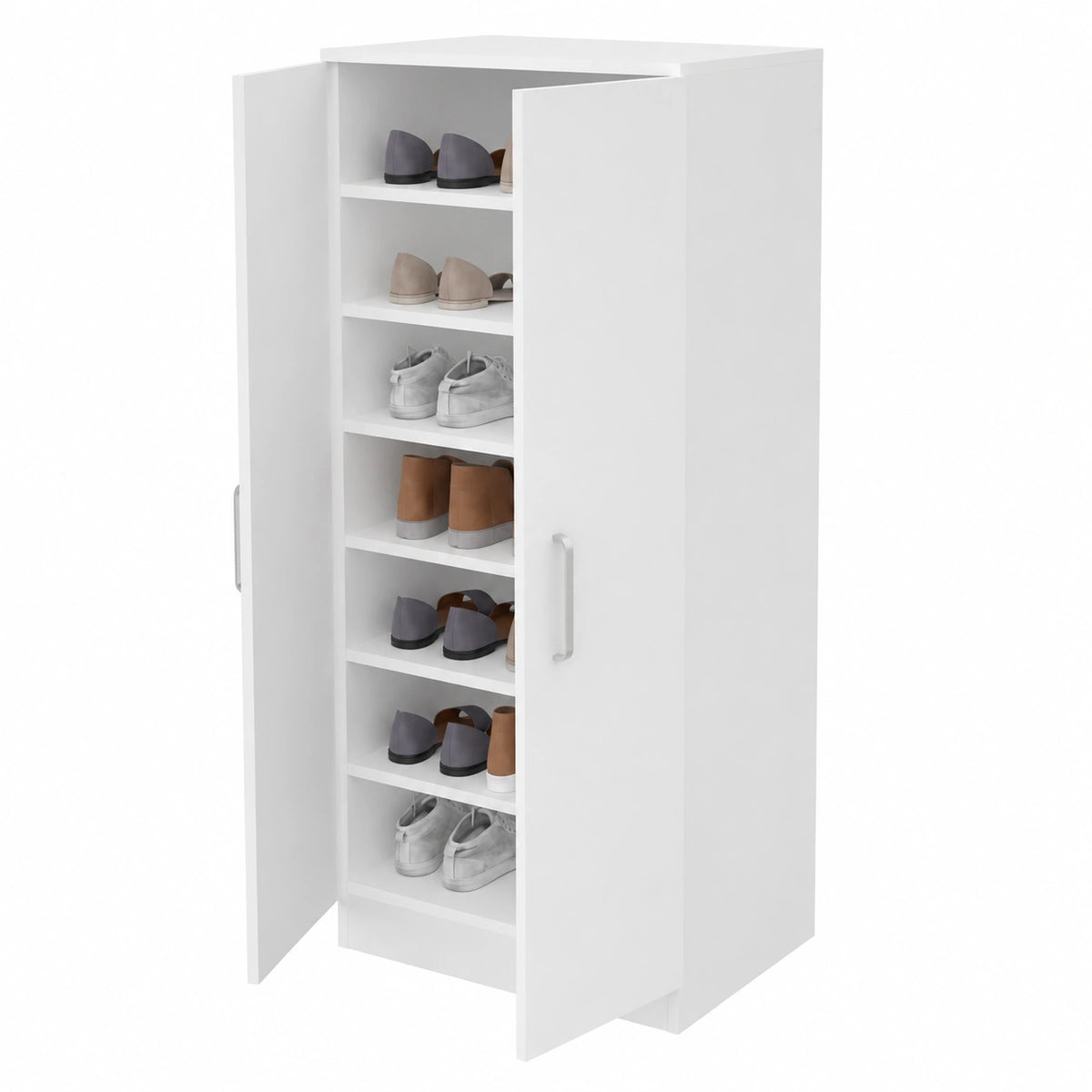 Zapatero Blanco con 7 Estantes y Armario de Dos Puertas