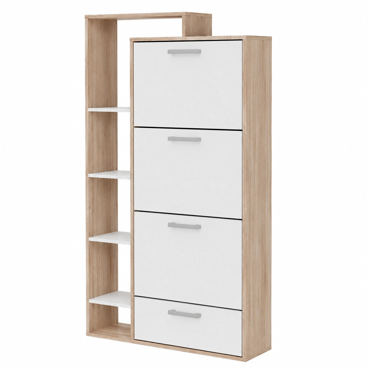 Vicco Armario Zapatero Orlando Blanco/Sonoma, 80 x 166.1 cm, 4 Compartimentos para Almacenamiento de Calzado en Entrada