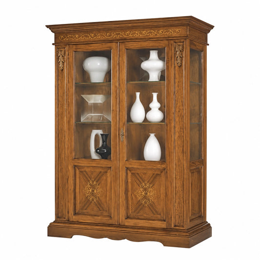 Vitrina de Madera Nogal para Cocina y Salón, Estilo Clásico 155x48x210 cm