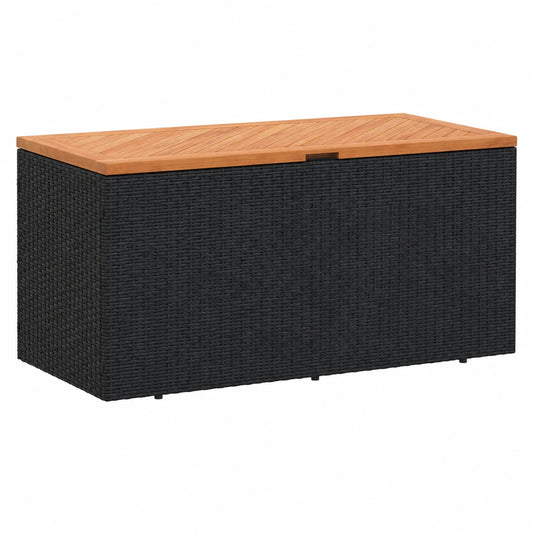 Banco de Almacenaje Exterior de Madera de Acacia y Ratán Negro