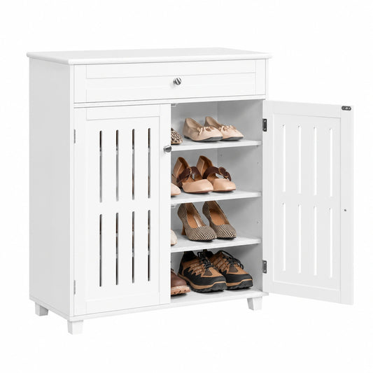 Armario Zapatero Blanco 2 Puertas con Cajón y Estantes Ajustables 78x37x86 cm