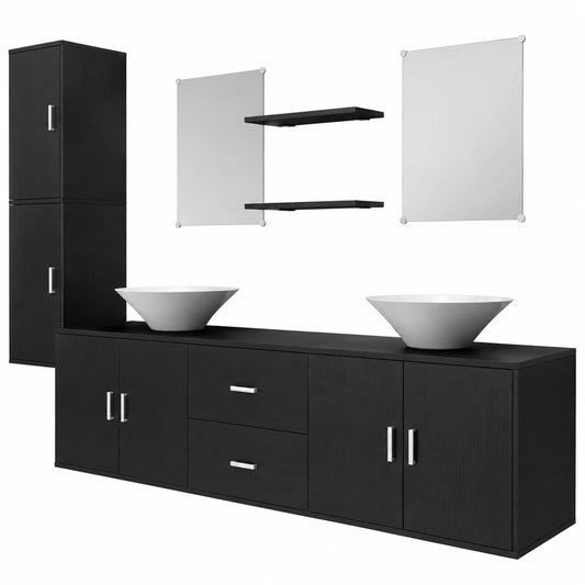 Conjunto de Muebles de Baño con Lavabo Negro, 9 Piezas, vidaXL