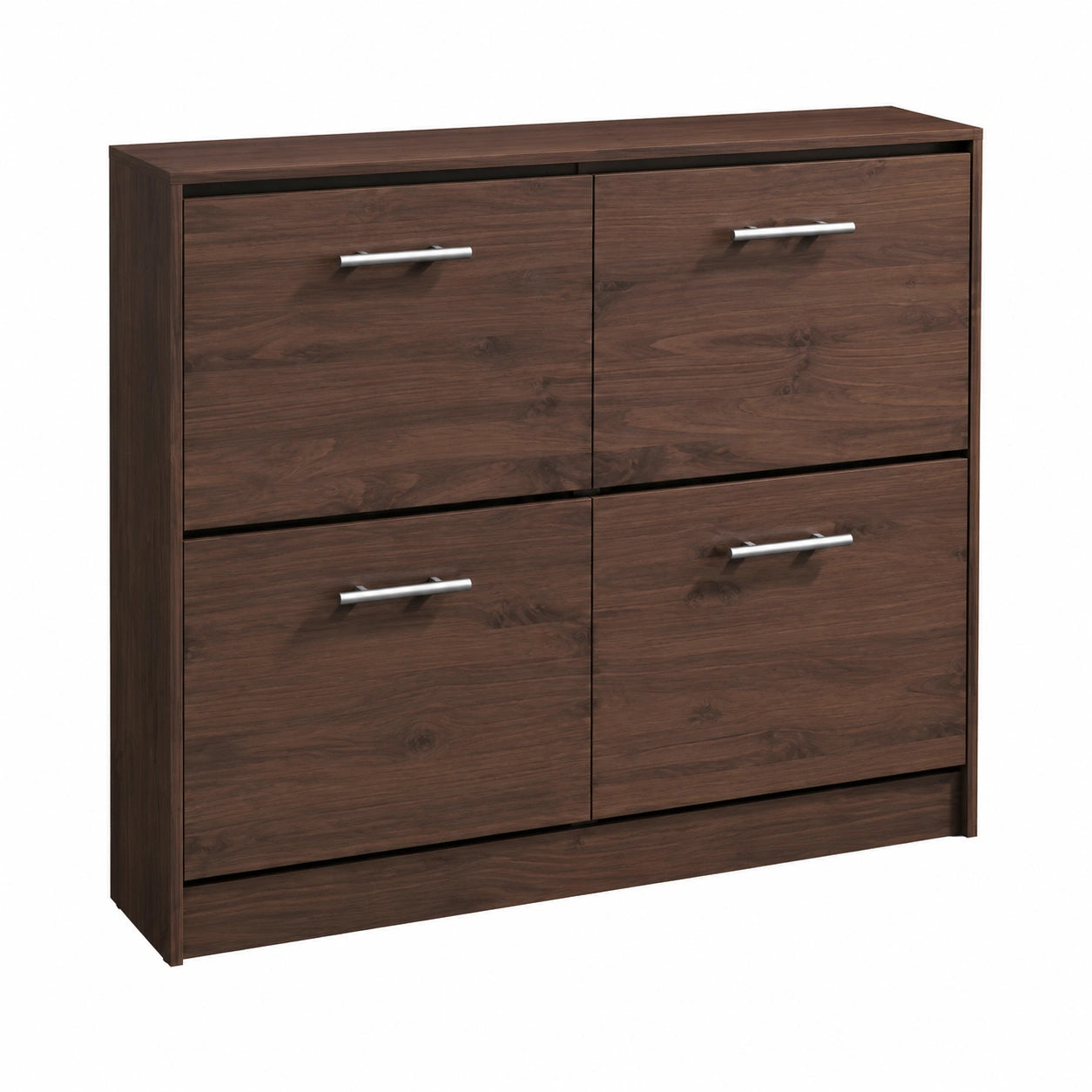 Armario Zapatero de Madera de Pino Macizo con Puertas Dobles, Color Nogal, 80x110x23 cm, Serie Denia
