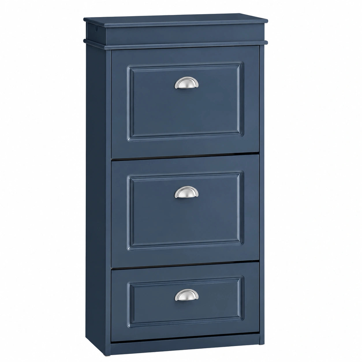Armario Zapatero Azul con Cajón y Ganchos para Entrada, 3 Puertas para 12 Pares, MDF 53x24x118cm