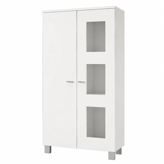 Vitrina Moderna Denjo con Puertas de Cristal y Estantes, Blanco Brillante
