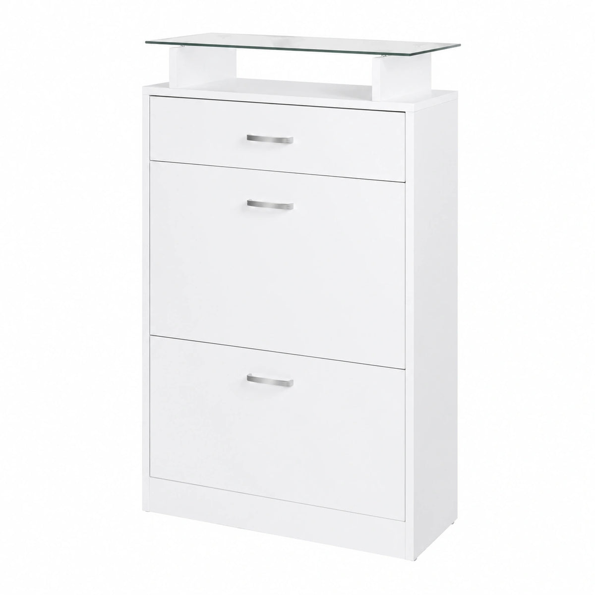 Zapatero HOMCOM con 3 Cajones y Estante de Vidrio, Blanco, 60x24x105,5 cm