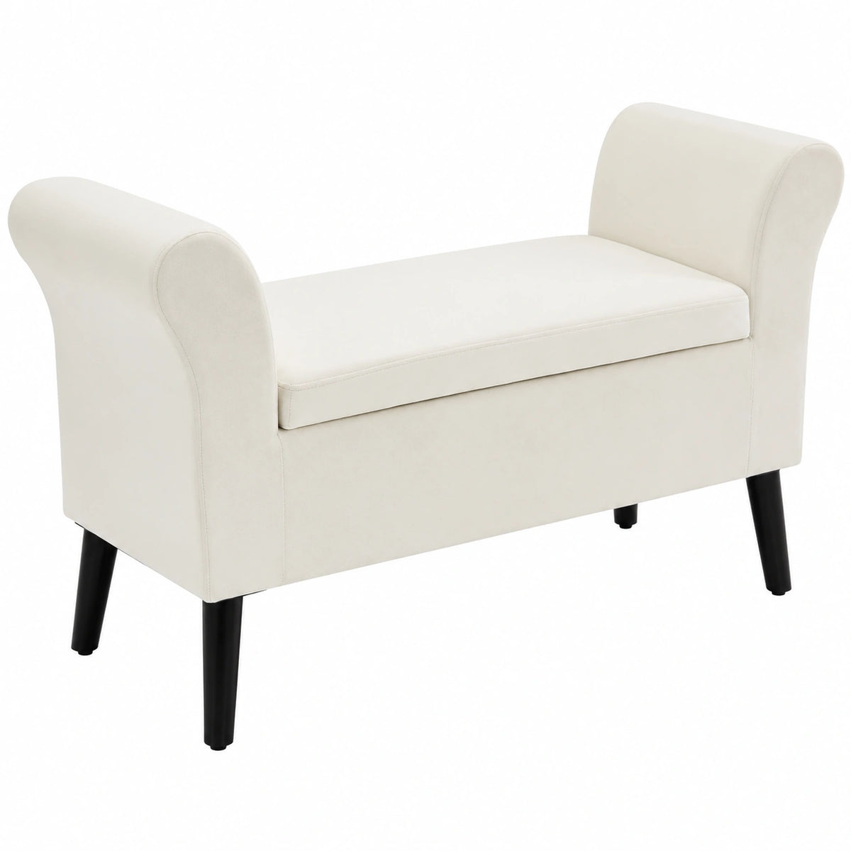 Banco de Almacenamiento HOMCOM con Tapa Abatible y Patas de Madera, Crema, 111,5x41x65 cm