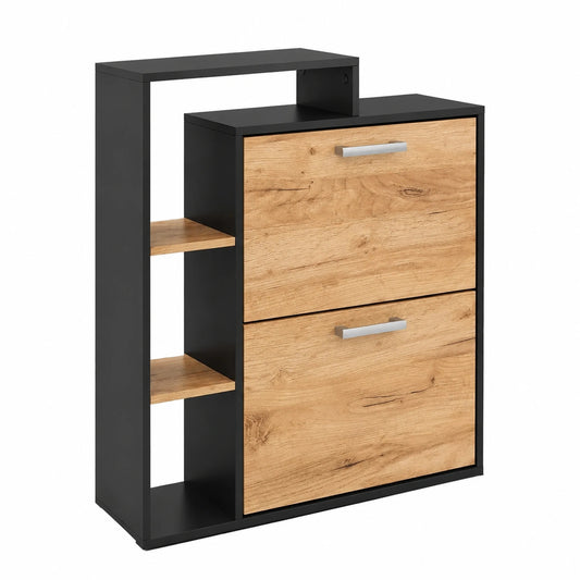 Armario zapatero abatible Vicco Orlando en roble y antracita, 90x24.5 cm, 2 compartimentos con estantes plegables