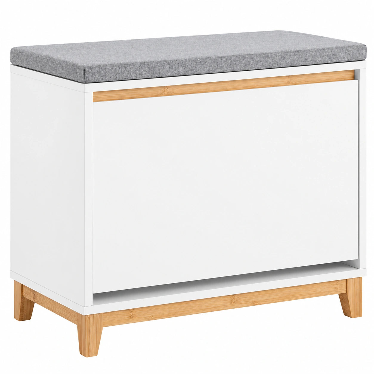 Banco Zapatero con Asiento y Almacenamiento, Puerta Abatible y Estantes Ajustables - Ideal para Entrada y Pasillo - Blanco, 60x34x55 cm