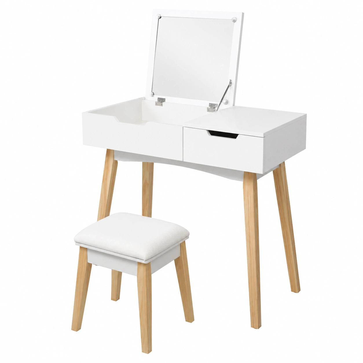 Conjunto de Tocador Blanco con Espejo y Taburete, Almacenaje en Cajones, Ideal para Dormitorio y Baño