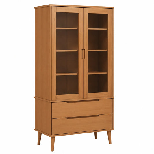 Vitrina de Madera de Pino Maciza 90x35x175 cm Marrón - vidaXL
