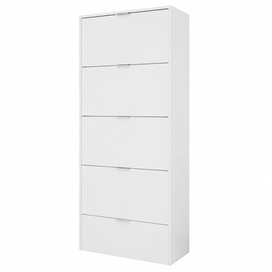 Armario Zapatos Alto con 5 Puertas en Blanco Brillante para 15 Pares, 180x70x17 cm