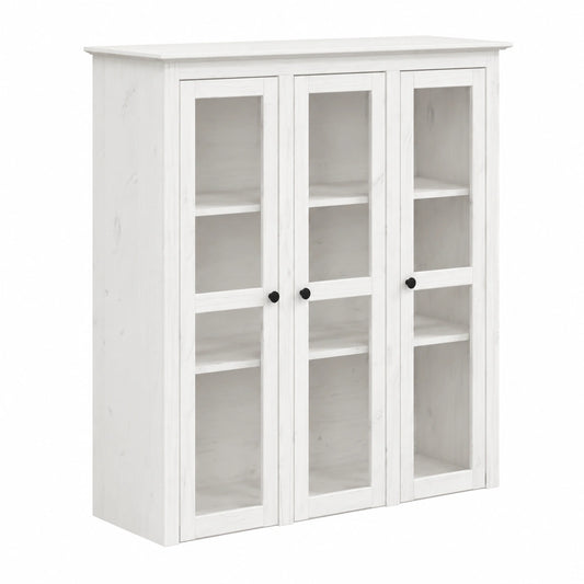 Vitrina de Madera de Pino Blanco con Puertas de Cristal y Estantes