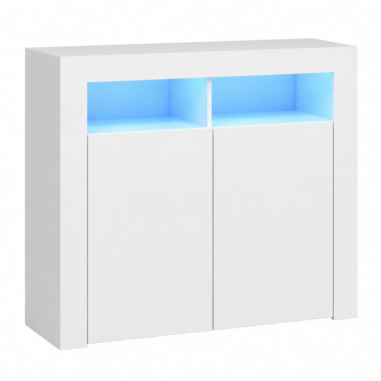 Aparador Moderno con Iluminación LED para Salón y Cocina, Armario Auxiliar Blanco