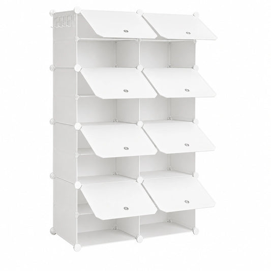 Zapatero Modular Blanco con 10 Compartimentos y Puertas para Hogar