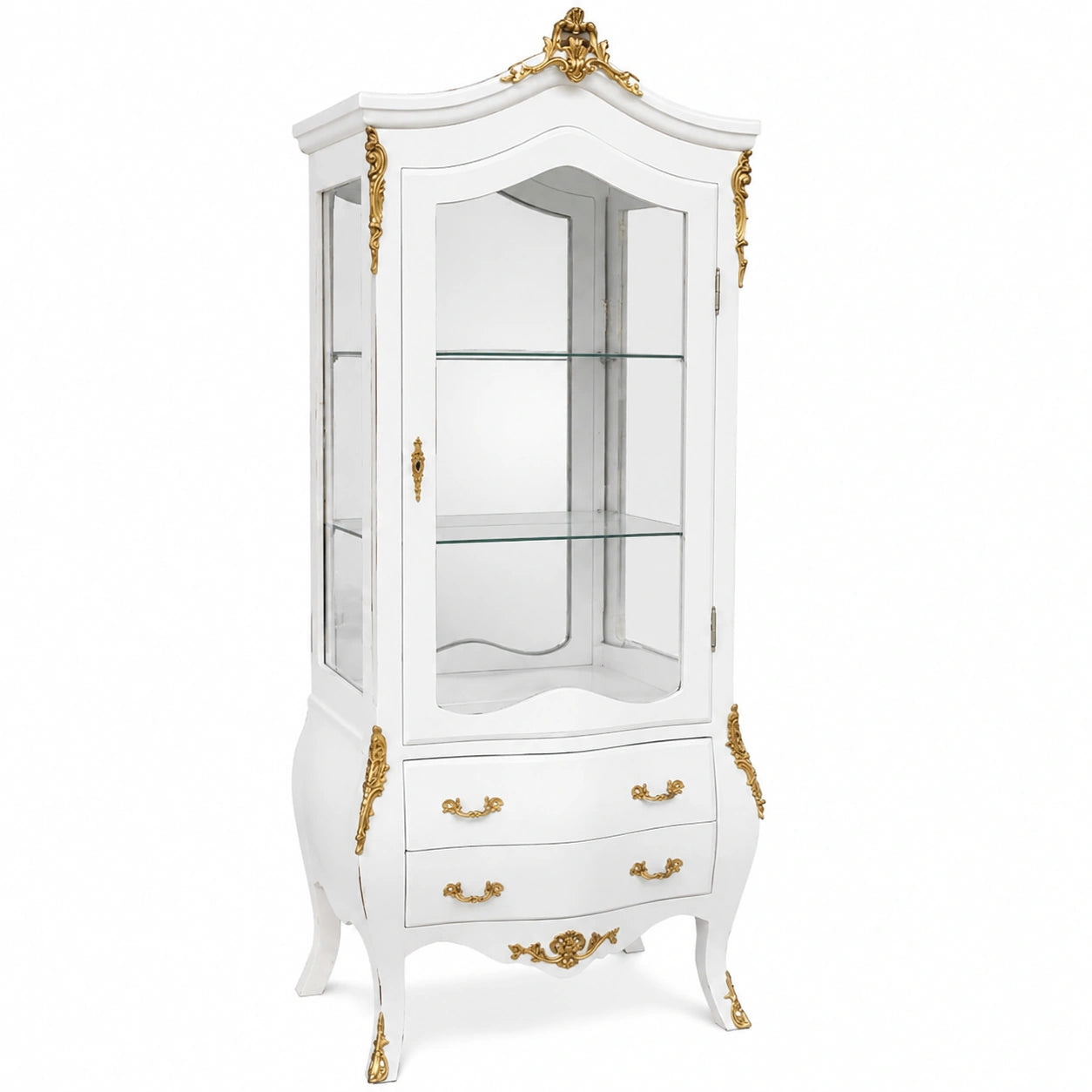 Vitrina Barroca Blanca y Dorada con Cristal Espejado - Mueble de Sala Elegante