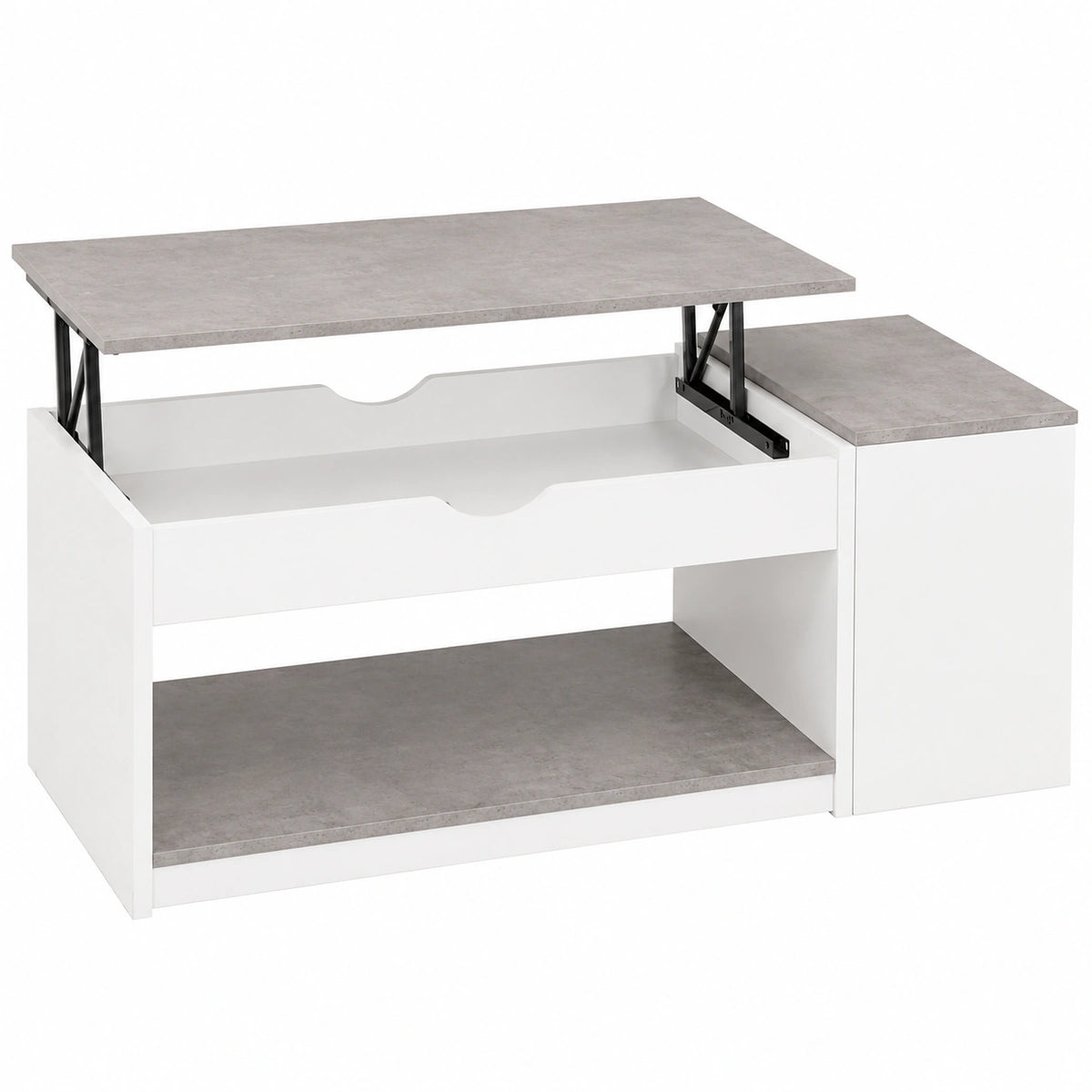 Mesa de Centro Rectangular con Almacenamiento Blanco y Acabado Efecto Hormigón