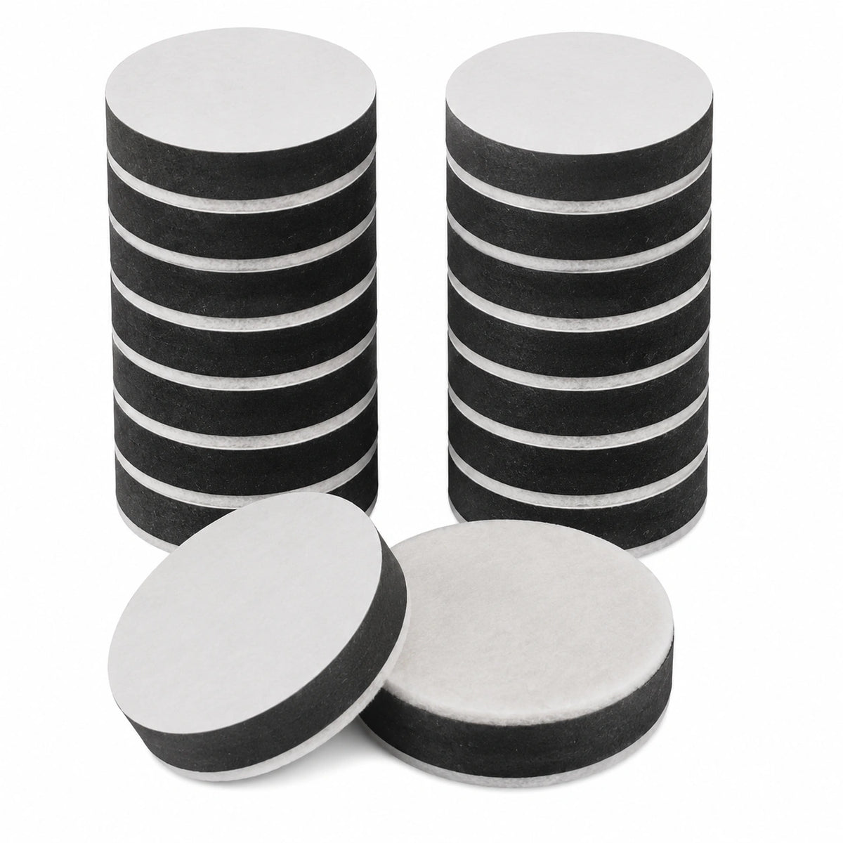 Elevadores de Muebles Autoadhesivos 16 Piezas, Base de Fieltro 6.5 cm, Protección para Suelos, 15 mm Altura (Negro)