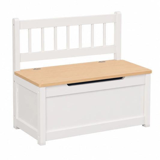 Banco Almacenaje Infantil con Respaldo y Tapa Amortiguadora, Capacidad 40 kg, Blanco, 60x30x50 cm