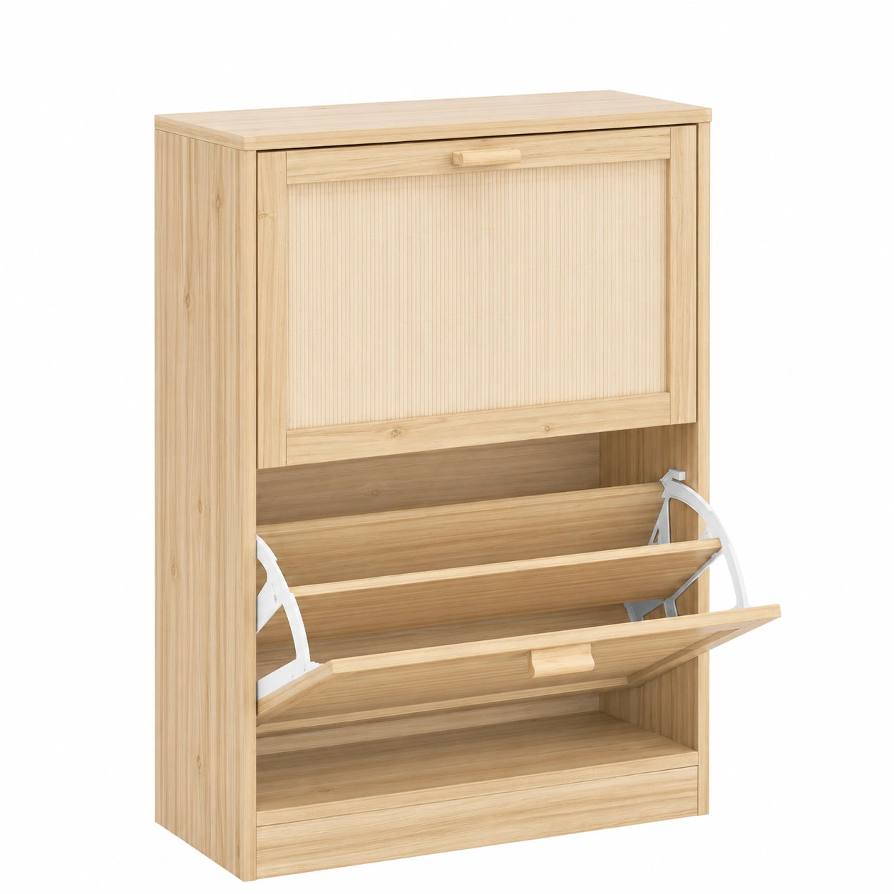 SoBuy Mueble Zapatero Delgado con Baldas Ajustables y Puertas, Organizador de Zapatos para Entrada, Madera Natural, 60x24x80 cm, Capacidad para 8 Pares