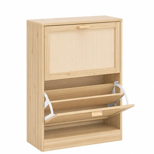 SoBuy Mueble Zapatero Delgado con Baldas Ajustables y Puertas, Organizador de Zapatos para Entrada, Madera Natural, 60x24x80 cm, Capacidad para 8 Pares