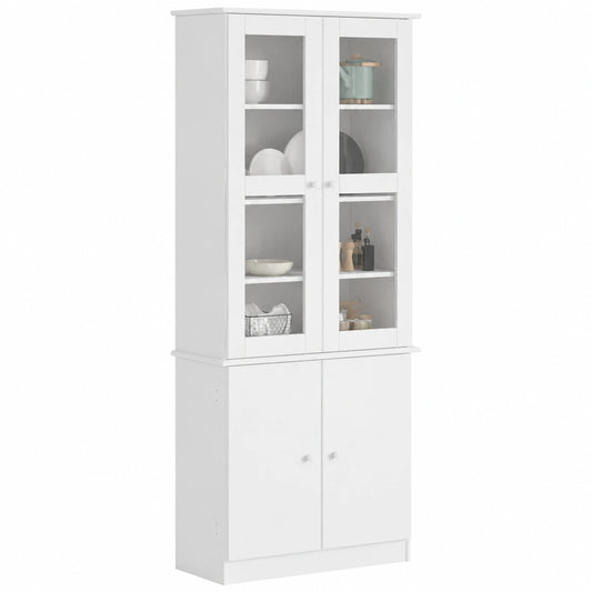 Vitrina Alta Blanca de Madera de Pino para Salón u Oficina, 77 x 35 x 186,5 cm