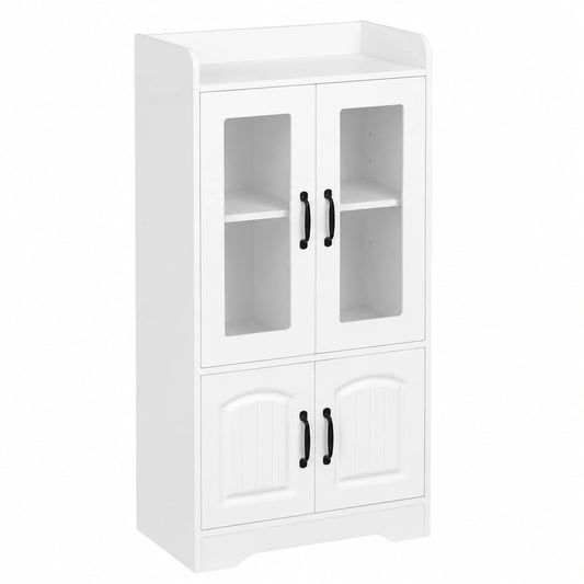 HOMCOM Armario Blanco con Puertas de Cristal y Estantes Ajustables para Hogar u Oficina 60x30x116 cm