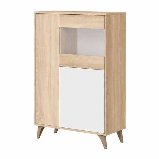 Vitrina Moderna de 3 Puertas para Salón, Blanco y Roble, Modelo Lira