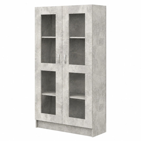 Vitrina de Cristal con Estantes y Puertas, Armario Auxiliar para Salón y Cocina, Gris Hormigón