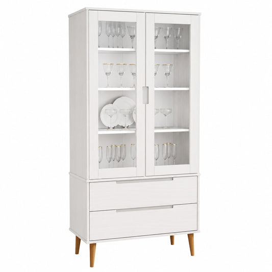 Vitrina de Madera Maciza de Pino Blanco 90x35x175 cm, Estanterías y Librerías Modernas