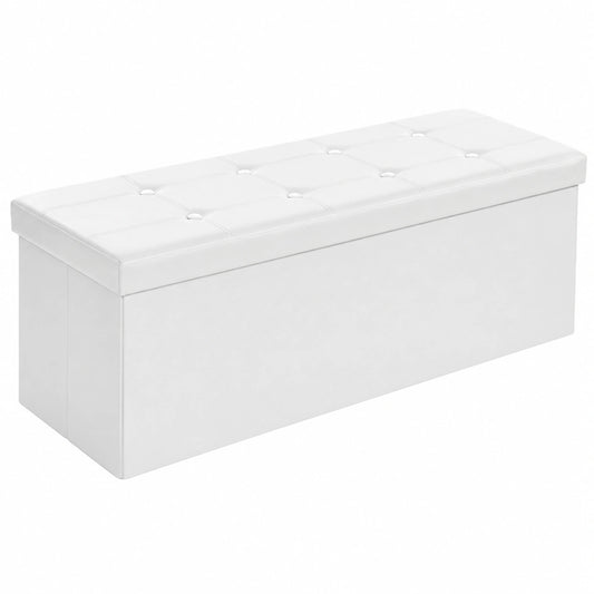 Banco de Almacenaje Plegable SONGMICS, Reposapiés Multifuncional 110L, Soporta 300 kg, Color Blanco