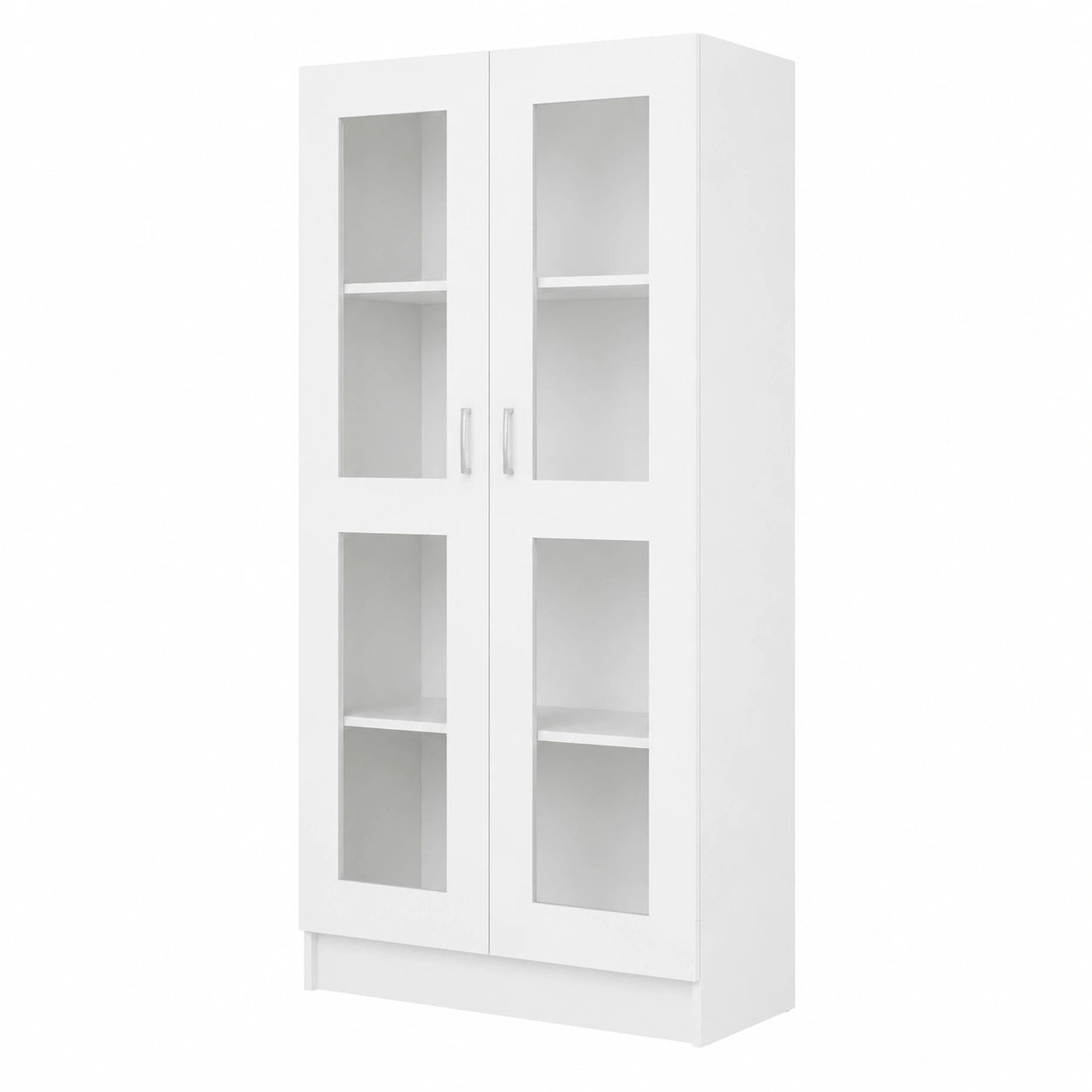 Biblioteca Blanca con Compartimentos y Puertas de Vidrio