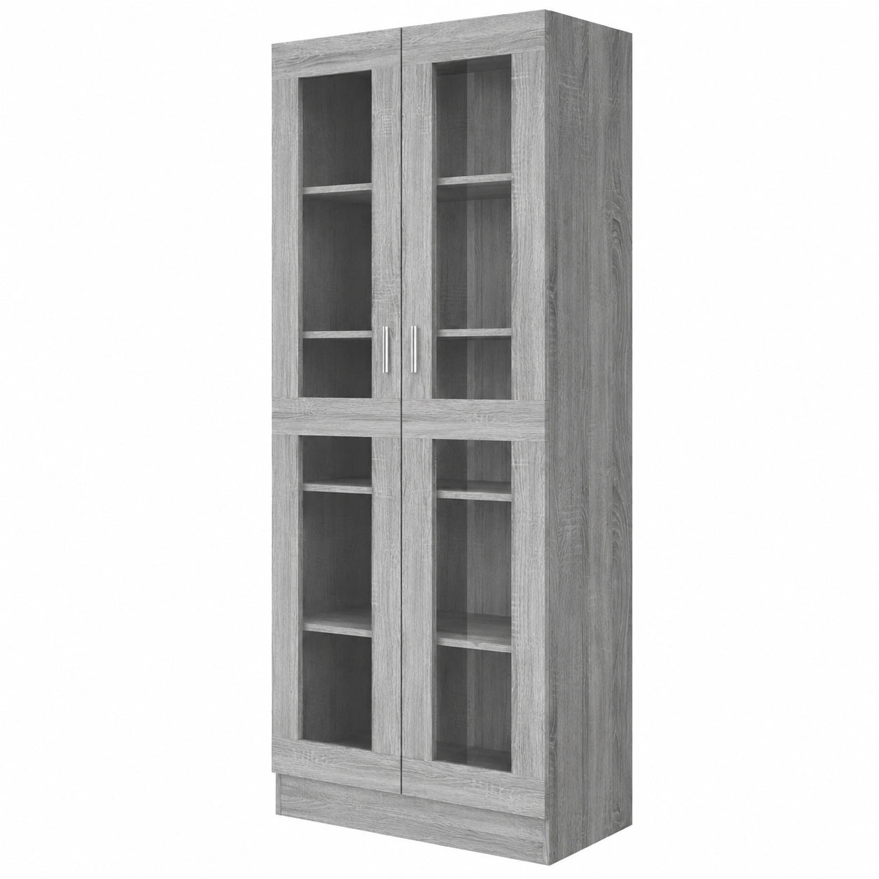 Vitrina de Cristal con Estantes y Puertas, Armario Auxiliar Gris Sonoma 82,5x30,5x185,5 cm